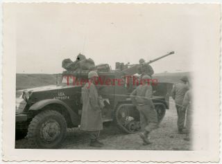 Wwii Photo - M3 Half Track Armored Carrier W/ Anti Aircraft Aa Gun & Us Soldiers