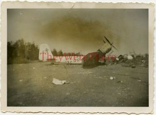 Wwii Photo - Captured German Bomber/ Fighter Plane Wreck - Markings Gr