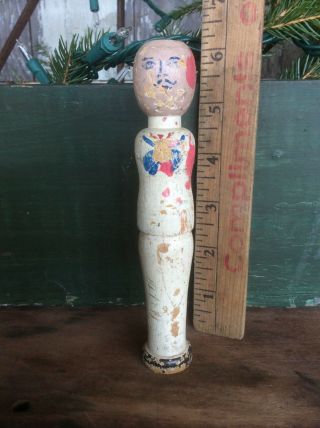 Antique Painted Wood Toy Figure Peg Toy Male Sailor Primitive Childs Toy