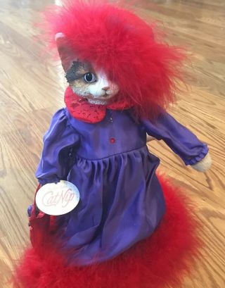 Heather Hykes Red Hat Society Cat Doll Cat Nip Folk Art Nwt