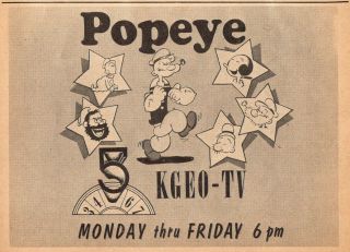 1957 Tv Cartoon Ad Popeye Brutus Olive Oyl Sweet Pea Wimpy Kgeo Oklahoma City