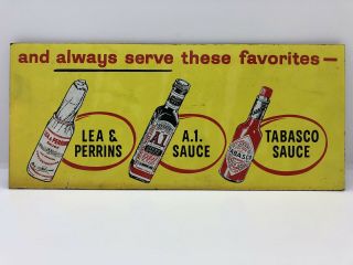 Vintage 1950’s Grocery Store Advertising Sign Lea & Perrins A.  1.  Tabasco Sauce