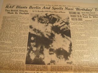 WWII HEADLINES FIRST RAF DAYLIGHT RAID ON BERLIN,  1943,  WAR STORIES,  CLOTHING ADS 3