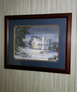 Home Interiors Home & Garden Party Winter Snow Country Church Deer Tree Picture 2