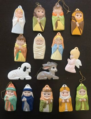 Set Of 15 Nativity Ceramic Christmas Tree Ornaments,  3,  5”