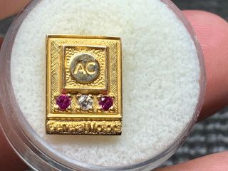 General Motors “ac” 1/10 10k Gold Diamond Double Ruby Service Award Pin.  Beauty.