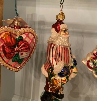 3 Radko Ornaments: Sweet As Candy Valentines Day Heart,  Santa & Post Card 2
