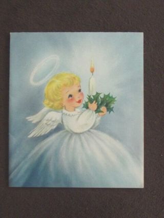 Cute Little Blonde Angel With Halo & Wings Vtg 1950 