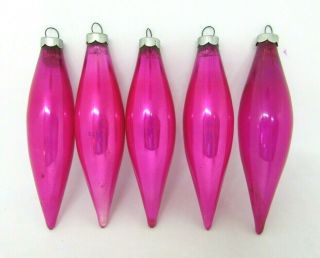(5) Mercury Glass Dark Pink Icicle Christmas Ornaments,  Coby Glass Usa