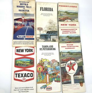 Texaco Gas Station Road Map X 8 Niagara Buff 1948 Mass Pa Nh 1960 Fl Tampa 1973