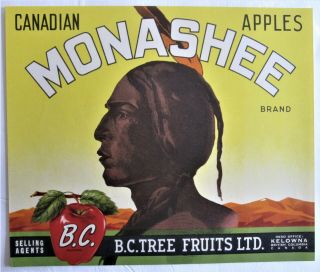 Monashee Brand Apple Fruit Crate Label,
