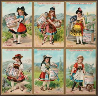Liebig S - 231 " Children National Costume " Full Set 6 Vintage Trade Cards 1889 Blg