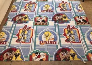 Vintage 1997 Looney Tunes Blanket Taz Tweety Bugs Sylvester Throw Decor Made USA 2