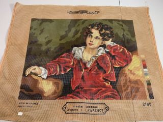 Vintage Cotton Needlepoint Of Master Lambton Aka The Red Boy Incompleted France