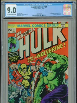 1974 Marvel Incredible Hulk 181 1st Appearance Wolverine Cgc 9.  0 Ow - W Box10