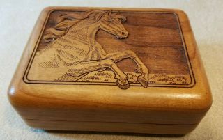 Rearing Wild Horse Laser Etched Wood Trinket Box 4.  25 " X 3.  25 "