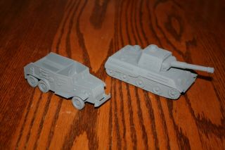 Marx Recast White German Panther Tank And Truck Painted Dark Gray 3 - Mpc Timmee
