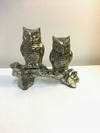 Vintage Salt And Pepper Shakers Japan Silver Metal Owls On Branch