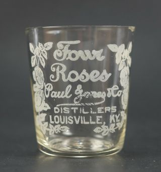 Paul Jones Pre - Prohibition Shot Glass " Four Roses " Distillers Louisville,  Ky