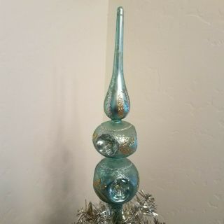 Vintage Indent Ornament Finial Tree Topper Mercury Glass Glitter Accent 12.  5 "