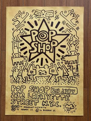 Keith Haring Signed Poster Marker Drawing Iconic Pop Shop Nyc 28”x20”
