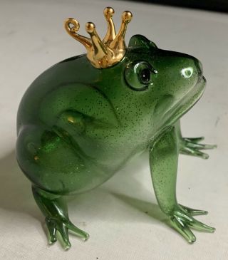 Blown Glass Christmas Ornament Frog Prince Crown