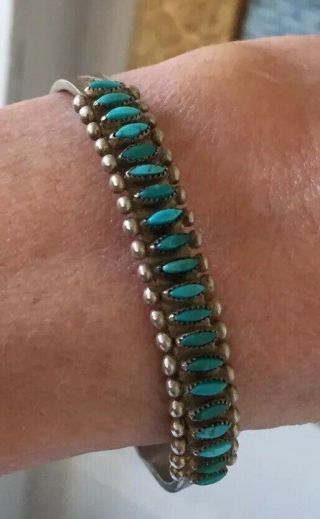 Vintage Sterling Silver ? Turquoise Petit Point Cuff Bracelet