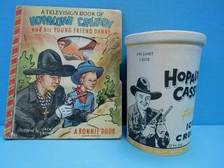 Vtg.  Hopalong Cassidy Ice Cream Container,  Hoppy & His Young Friend Danny Book