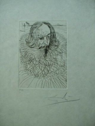 Salvador Dali Pencil Signed Drypoint Print Cervantes Japon Paper