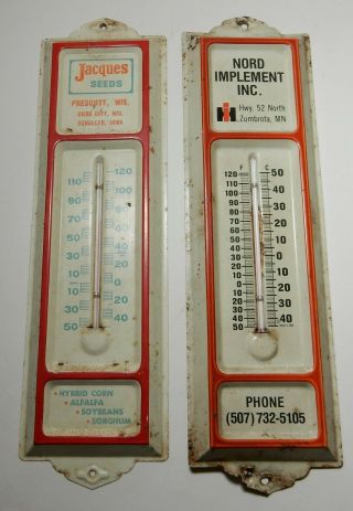 2 International Harvester Nord Implement Jacques Seeds Mn Ia Metal Thermometers