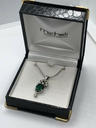 Stunning Vintage 18ct 18k 750 White Gold Diamond & Emerald Pendant & Chain $3200