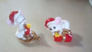 Vintage Christmas Porcelain Santa Mice Figurines,  Japan