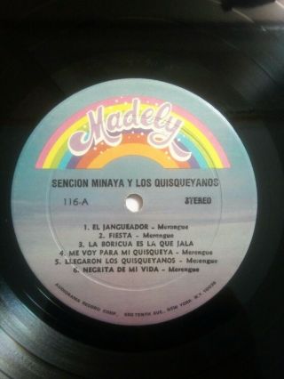 Sencion Minaya y Los Quisqueyanos MADELY STEREO LP - 116 Merengue VG LP 1696 2