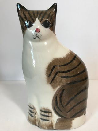 Rare Vintage N.  S.  Gustin Made Usa Black Stripe Ceramic Cat Figure Hand Painted