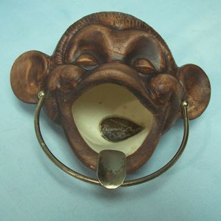 Vtg Monkey Head Ceramic Ashtray Foil Label Treasure Craft Of Hawaii © 1960