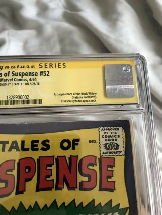 Tales Of Suspense 52 CGC ss 6.  5 Signed By Stan Lee.  First Black Widow.  Movie 3