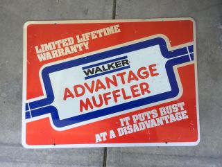 Vintage Walker Muffler Tin Metal Advertising Sign Gas Oil Double 2 Sided 24 X 18