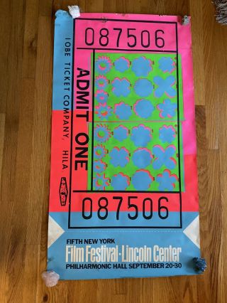 Andy Warhol 1967 Silkscreen Poster “ticket”new York Film Festival Lincoln Center