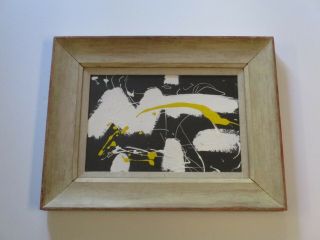 Vintage Abstract Painting With Old Mid Century Frame Modernism Expression