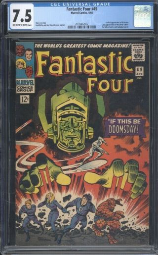 Fantastic Four 49 Cgc 7.  5 Ow/w Silver Key Marvel 1st App Galactus Igkc L@@k