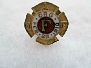 1918 International Association Of Firefighters Union Lapel/hat Pin Stamped 10k