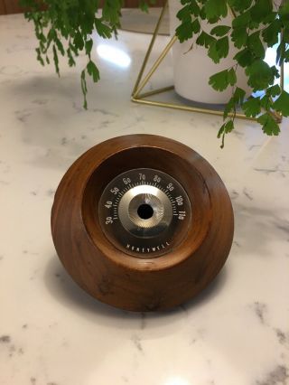 Teak Or Walnut Honeywell Desk Thermometer Vintage Mid - Century Modern Atomic Era