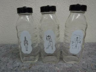 3 Vintage Samual Callet Co Glass Baby Bottles - Pilot,  Soldier,  Athlete - H.  Silves