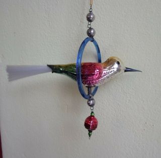 Vintage Blown Glass Song Bird In A Glass Ring Christmas Tree Ornament