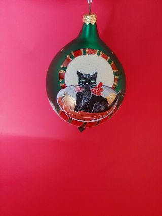 Vintage Christopher Radko Teardrop Cat Glass Ornament 90s