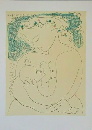 Picasso " Maternity " 1963 Lithograph Hand Signed In The Plate