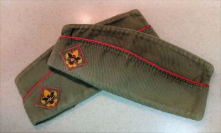 Set Of 2 - Vintage Boy Scouts Of America Green Envelope Hat Embroidered Logo