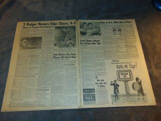 OCT.  3,  1959 NY NEWSPAPER: L.  A.  DODGERS & CHICAGO WHITE SOX WORLD SERIES TIED 3