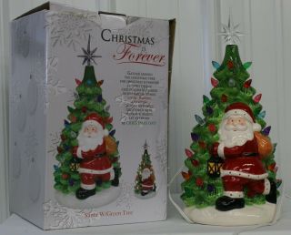 Christmas Is Forever Ceramic Santa Green Christmas Tree Table Top Lighted Decor