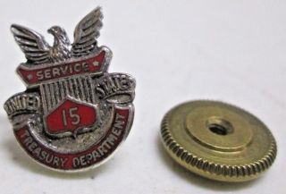 Vintage Us Treasury Department 15 Years Service Pin Sterling Enamel
